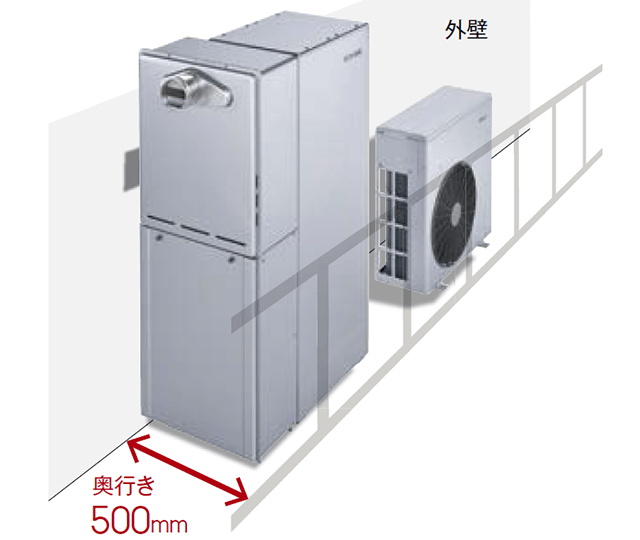 奥行500mmがあれば設置可能